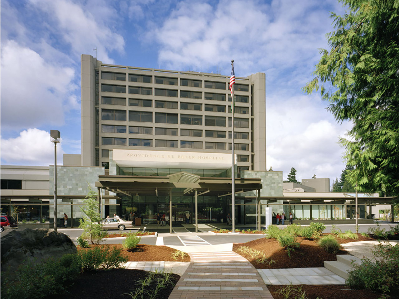 This image is of the front of Providence St. Peter Hospital in Olympia, which was named the top health facility in the region for the year 2021-2022 by U.S. News & World Report.
